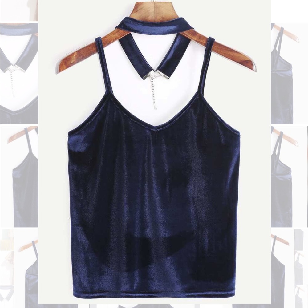 Navy Velvet Cami Top + Matching Choker